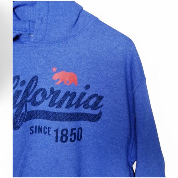 CALIFORNIA Bear Blue Popover Hoodie Kanga Pocket Gildan Heavy Blend - Size M - Picture 4 of 7